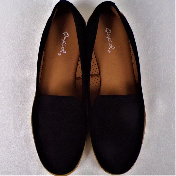 QUPID size 7 black flat-heel sneakers cushioned insoles perforated fabric uppers - Picture 11 of 15